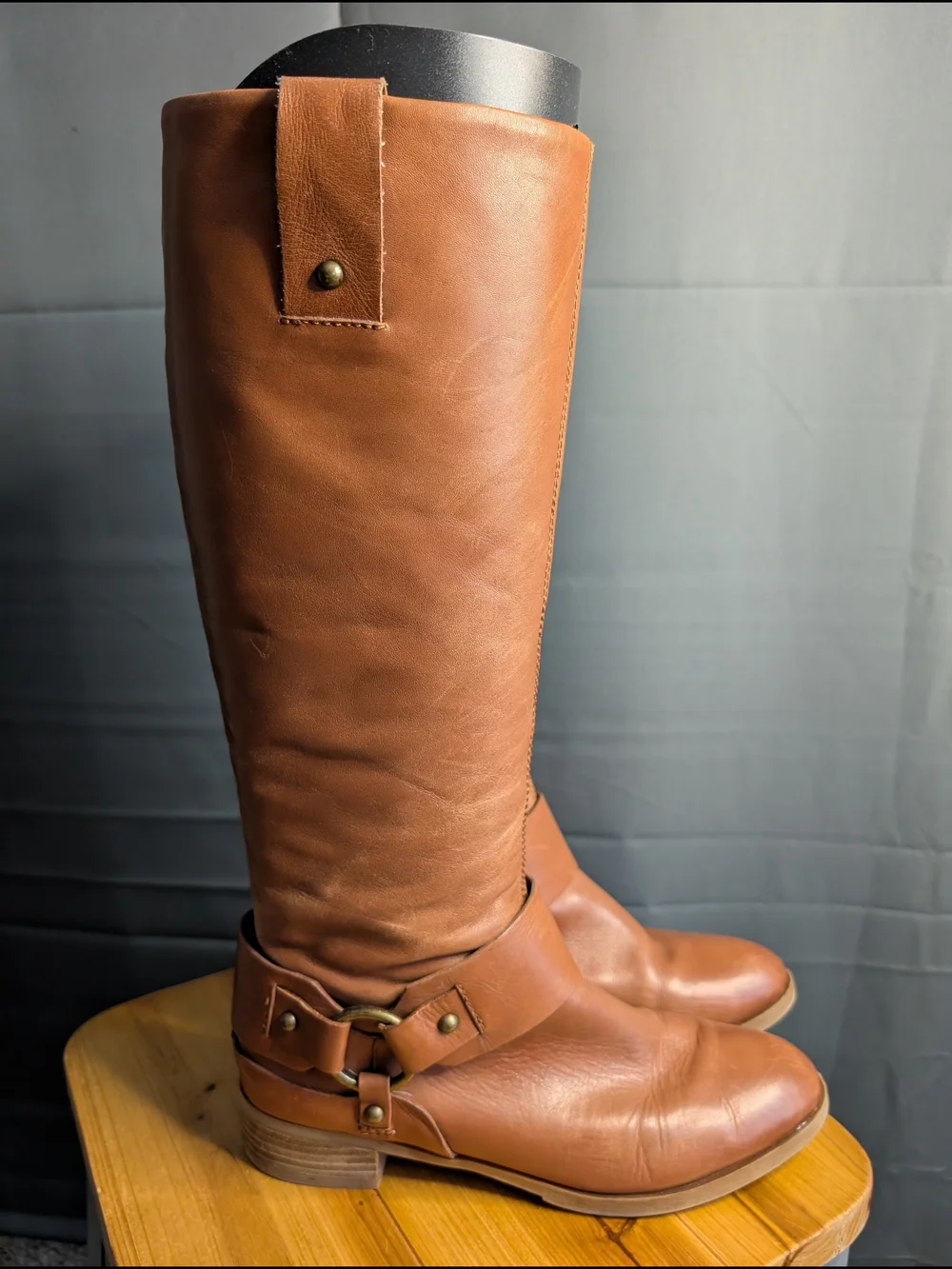 Nine West Blogger Harness Brown Cognac Tall Leather Riding Boots